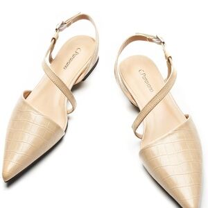 Chic Croc-Embossed Beige Flats